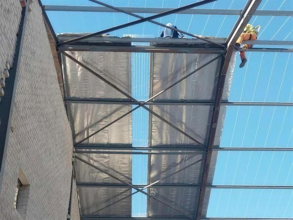 Commercial roofing project in progress