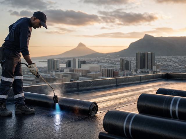 Waterproofing membrane being applied to a flat roof